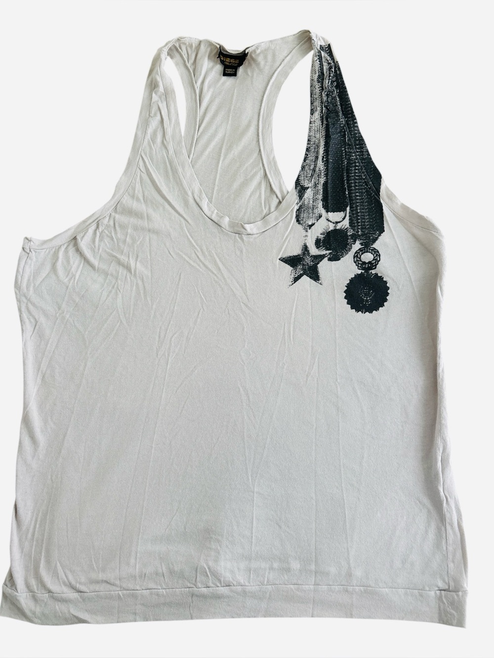 Diesel Black Gold White Racerback Tank with Black Medal Graphic Size XL
